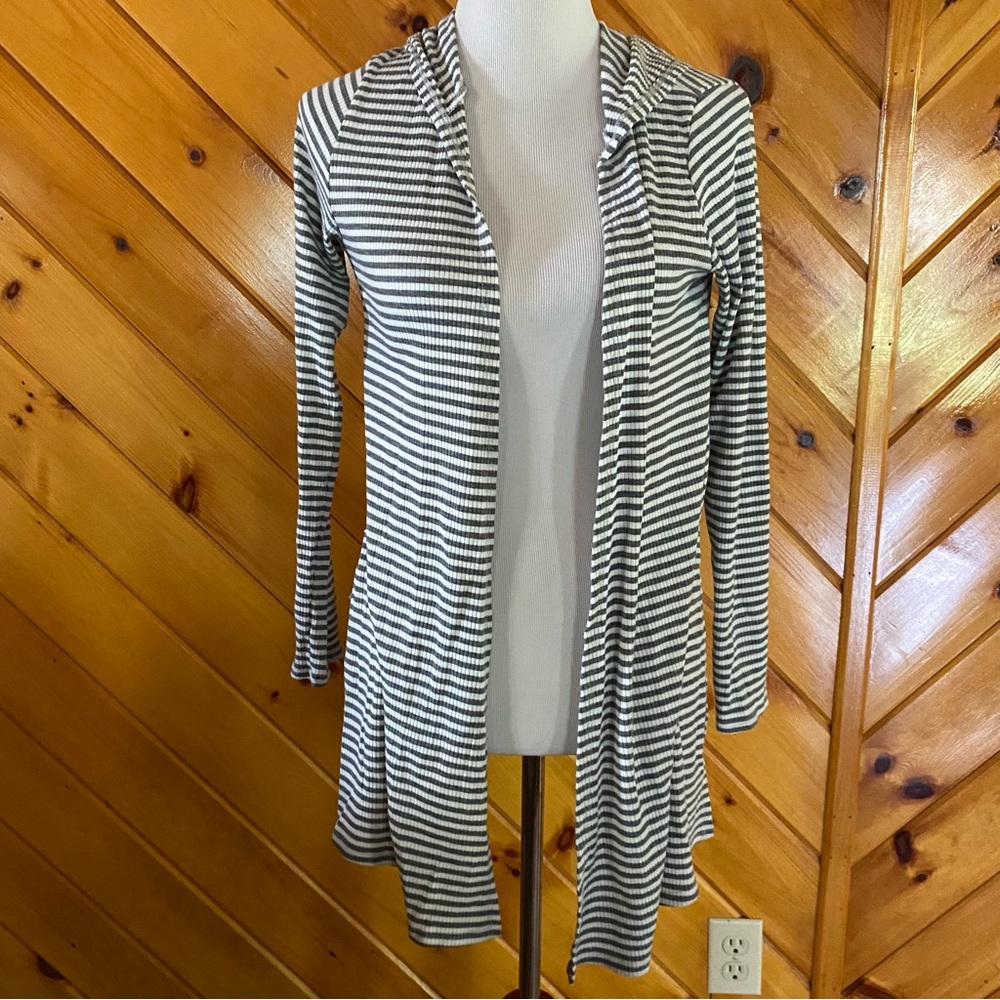 Caution to the Wind✨Gray Stripe Hooded Cardigan